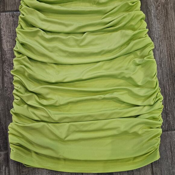 Mugler H&M One Shoulder Ruched Mini Dress Women’s M Neon Green NEW Runway Collab - Picture 6 of 16